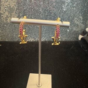 Louis Vuitton Gold and Pink Hoop Earrings M00602 VA1211